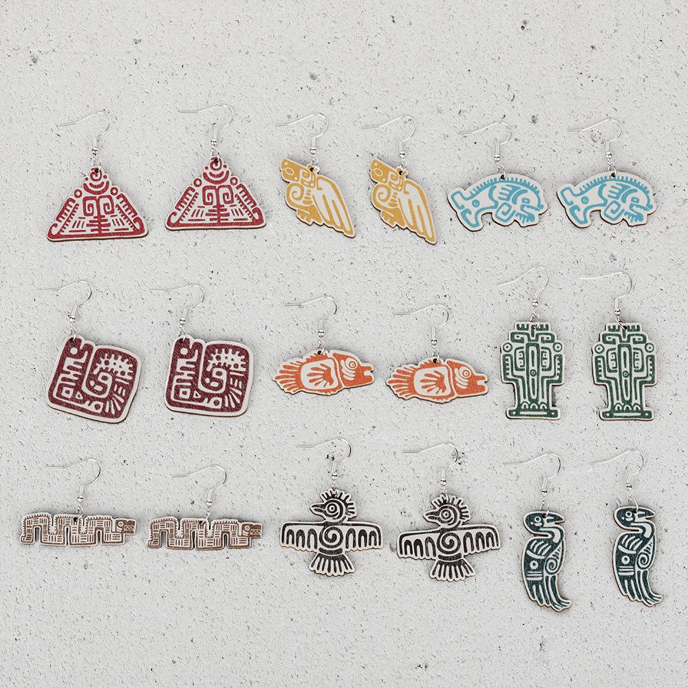 Новые деревянные именные серьги и аксессуары с изображением животных майя