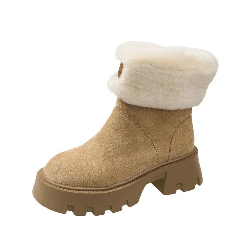 Модные женские сапоги на платформе 2024 года, новые теплые и утепленные зимние женские сапоги, модные короткие плюшевые ботильоны на высоком каблуке Bota Feminina