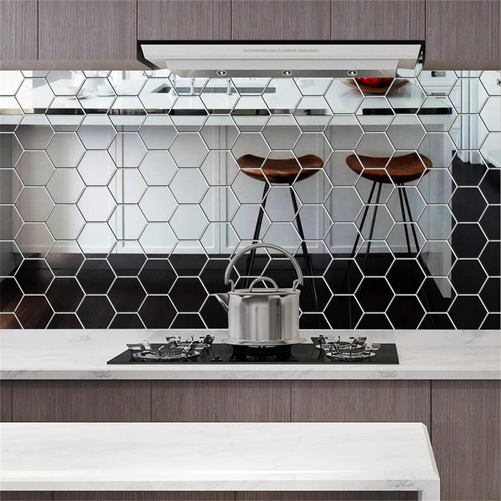 Flexible Reflective Hexagon Mirror Sheets Self Adhesive Mirror Tiles Non Glass Mirror Stickers for Home Decoration