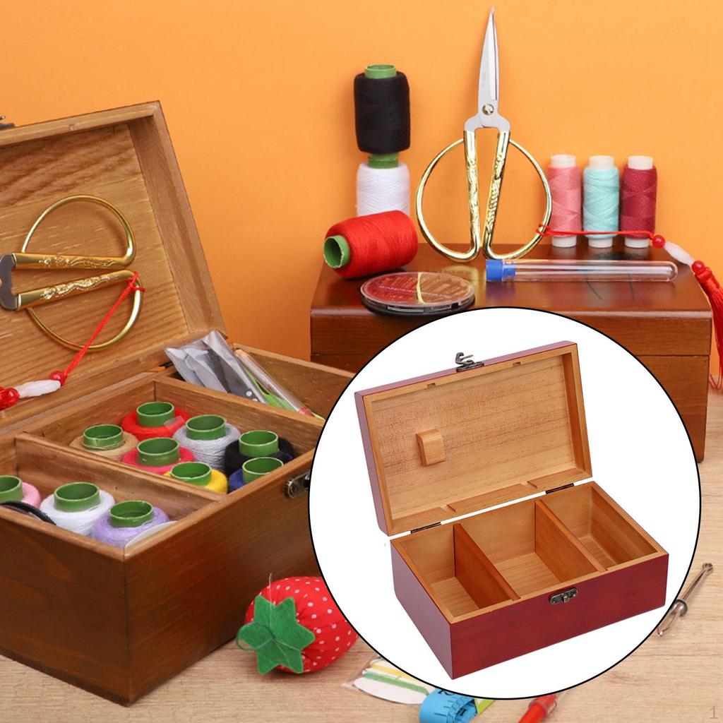 Wooden Sewing Box Decorative Quilting Needlework Case Empty Retro Household Beginners Storage