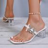Shoes Female 2024 Fashion Slingbacks Women Slippers Summer Open Toe Rhinestones Transparent Dress Block Heel Plus Size Slippers