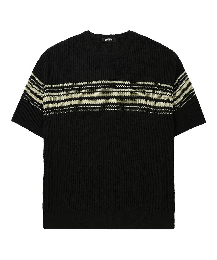 DRAW FIT Boucle Edge Stripe Half Knit [Black]
