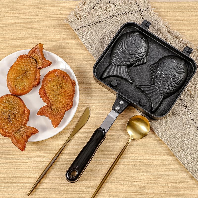 Taiyaki Maker для домашнего использования Прямой тип огня Алюминиевый сплав Taiyaki Maker Домашняя форма для выпечки вафель DIY Форма для печенья Двойная форма для выпечки рыбы
