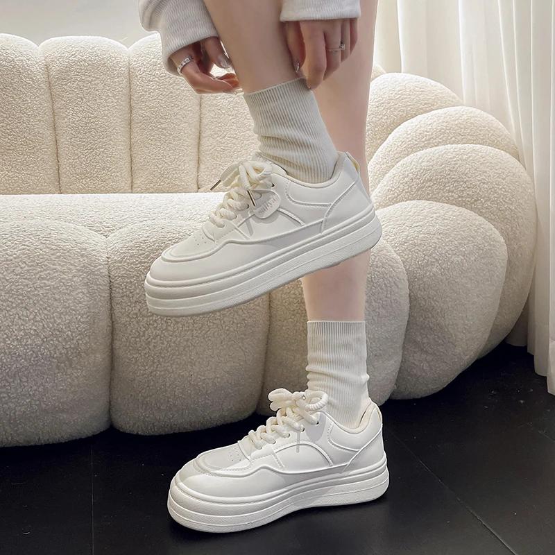 Женские туфли с толстой подошвой, универсальные, студенческие, молочные, фуфу, маленькие, белые, новые, весенние, эстетичные, повседневные, на каблуке