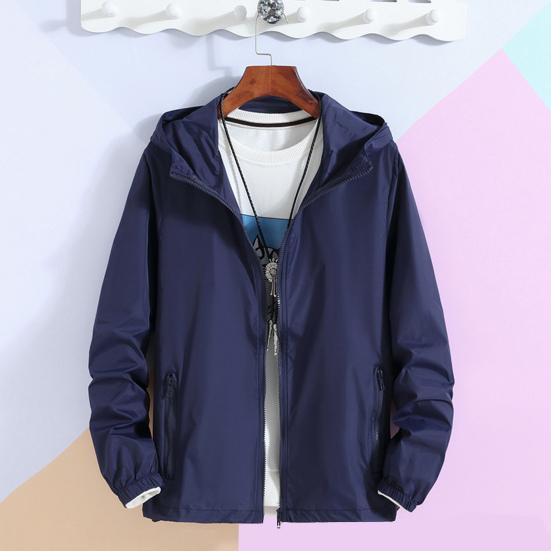 Уличная ветровка с капюшоном и длинным рукавом на молнии, спортивная куртка, сплошной цвет, дизайн с карманами, тонкая солнцезащитная одежда