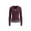 HeyHenry Womens Semi-Open V-Neck Fake Two-Piece Long Sleeve T-Shirt Slim Fit Base Top Korean Style Daily Wear