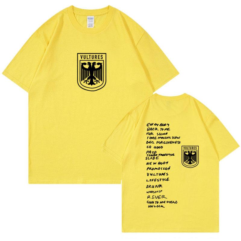 Vultures Канье Уэст Новый Музыкальный Альбом Логотип Футболка Мужская Одежда Хип-Хоп Панк Футболка Унисекс Винтажные Хлопковые Футболки с Коротким Рукавом