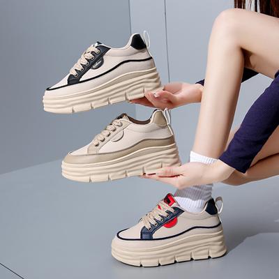 Повседневная обувь для ходьбы для женщин. Удобные кроссовки из искусственной кожи со шнуровкой на толстой платформе. Нескользящие теннисные кроссовки. Женские дышащие кроссовки для бега.