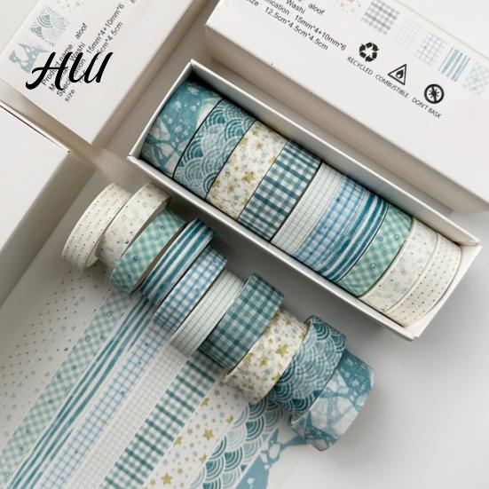 Scrapbooking Tape 10 Rolls Washi Set, Retro Plaid Cartoon Adhesive Tape, Decorative Masking for DIY Art Crafts, Journaling, Scrapbooking, Gift