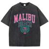 Malibu Beach Washed T-Shirt Women Letter Printing T Shirt Comfortable Crewneck Tops Casual Oversized Tees Female Clothes