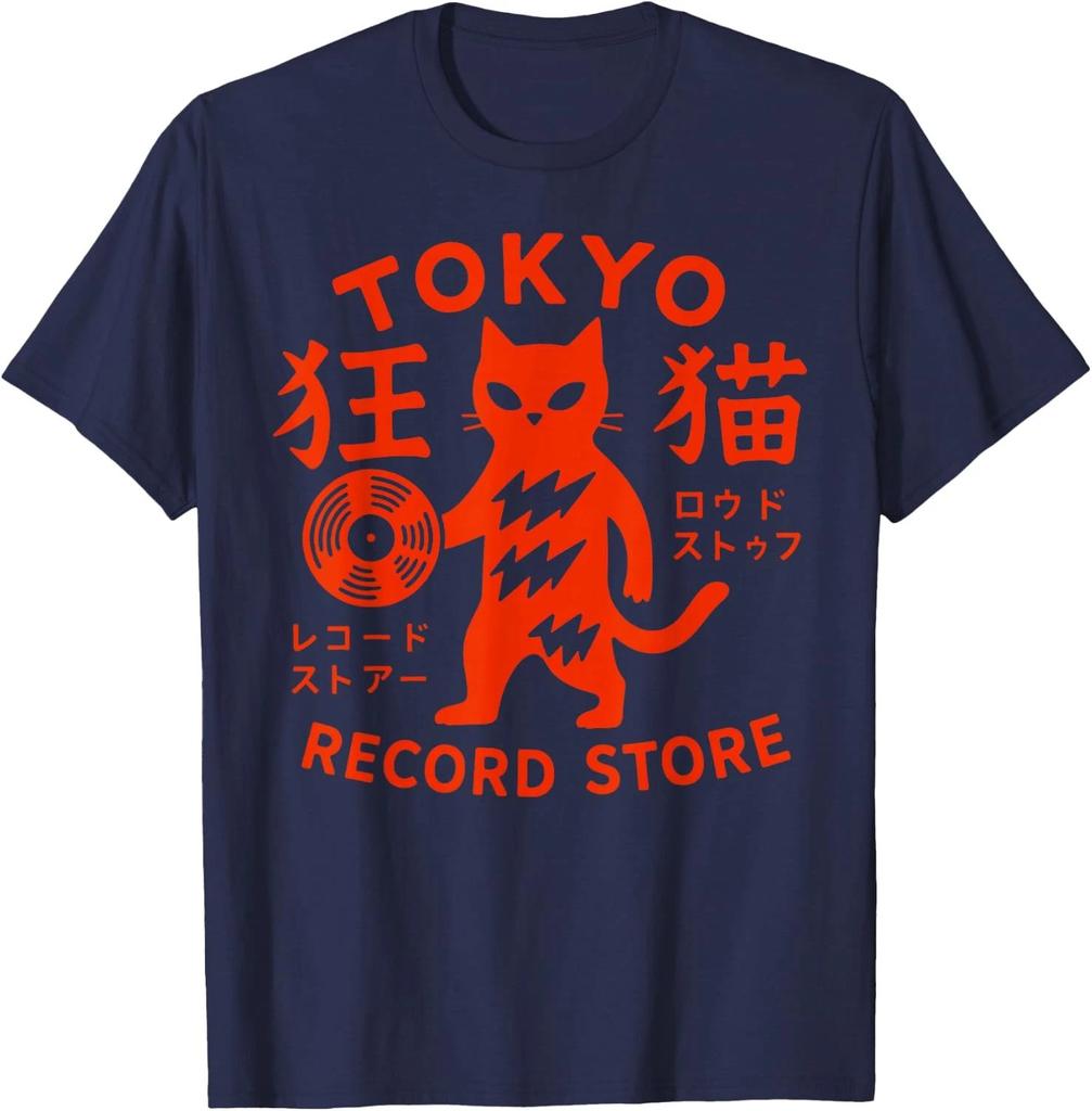 Футболка Tokyo Cat Record Store Японская виниловая музыка Ретро Графика Унисекс