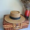 French Retro Summer Men'S And Women'S Hand-Woven Panama Flat Top Top Hat Shading Vacation Beach Sun Straw Hat