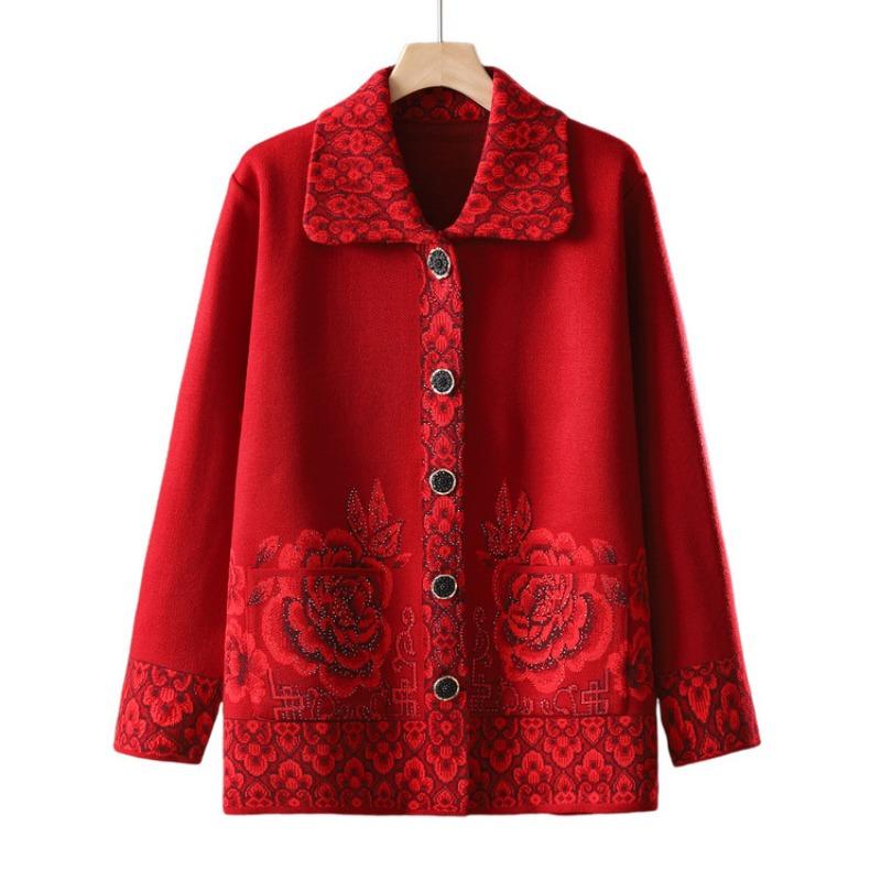 Бабушкин свитер Мама носит Тонкий вязаный кардиган Свободный Жакет для пожилой женщины Весенняя куртка Одежда для пожилого мужчины Женская