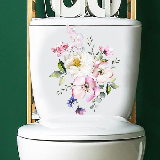 Toilet Lid Sticker Strong Stickiness PVC Waterproof Easy-peel Flower Theme Toilet Seat Decal