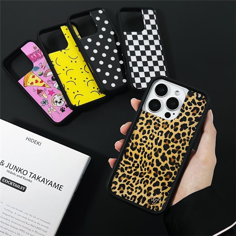 Чехол для телефона 'Wildflower Happy Girl Meow' для iPhone 12 13 14 15 16 Pro Max Plus 17Pro Max 3D Щенок Леопард Волна клетчатая ткань wf Чехол
