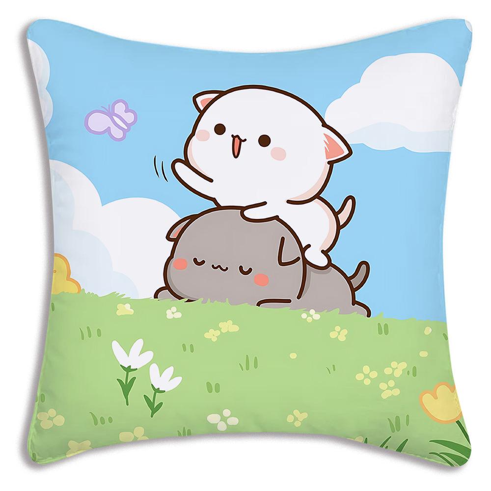 Kawaii Cute Peach Mochi Cat Pillow Covers Cartoon Sofa Decorative Home Double-Sided Printing Short Plush Cute Cushion Cover