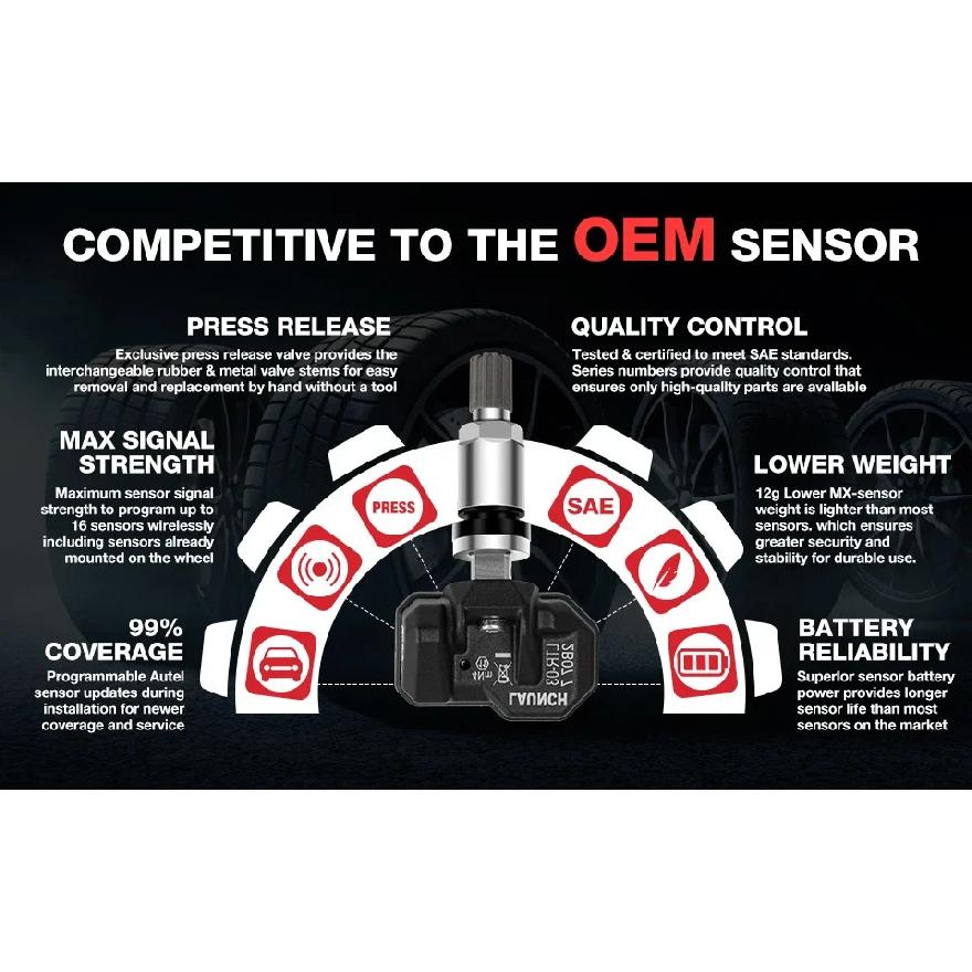 LAUNCH X431 TSENSOR-05 Универсальный датчик TPMS 315 МГц/433 МГц Двойная частота Регулируемый угол Резиновый клапан Монитор давления в шинах