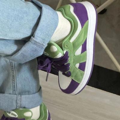 Кампус высокая ценность Базз Лайтер зеленый фиолетовый контрастный цвет хлебные туфли супер мягкая подошва-маффин износостойкие кеды Интернет-знаменитость