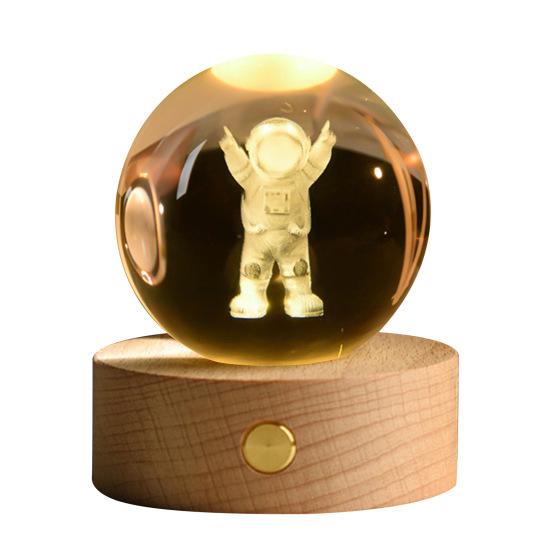 Yousheng искусственный хрустальный шаровой светильник, успокаивающий космический ночник, прозрачные светящиеся звездные сферы с деревянной основой для прикроватного столика