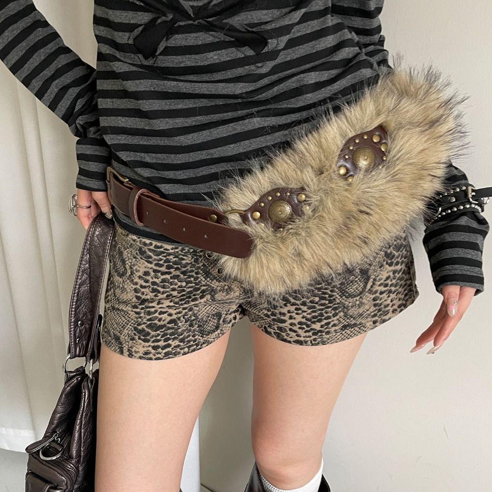 PU Leather Leather Fur Belt Spicy Girl Style Y2K Waistband Fashion Plush Belt  Female/Girls