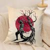 Japanese Style Ink Samurai Cushion Cover Silky Short Plush Invisible Zipper Dustproof Sofa Pillow Case for Home Decor
