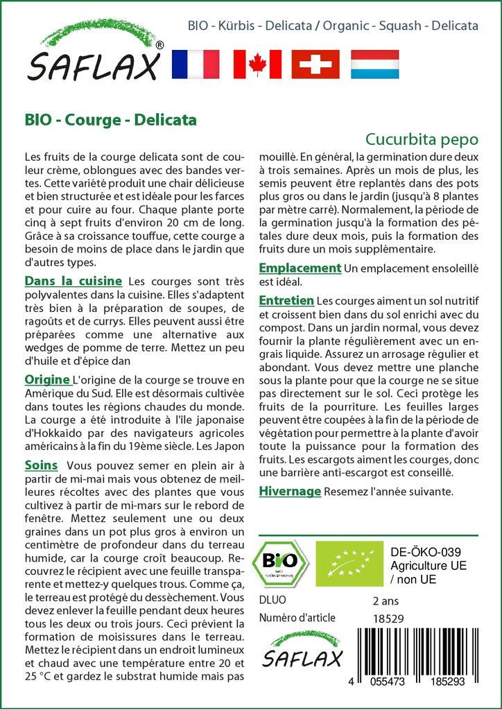 SAFLAX Garden in the Bag - Organic - Кабачки - Delicata - 6 семян - С субстратом в подходящем пакете - Cucurbita pepo
