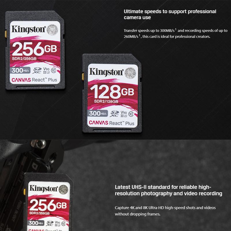 Kingston Карта памяти Canvas React Plus SD для профессиональных кинокамер 4K/8K