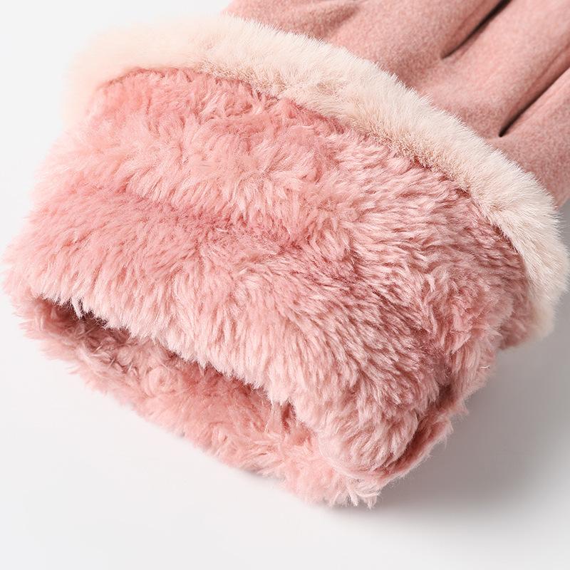 Осенние и зимние теплые замшевые перчатки женские бархатные утолщенные сенсорные экраны для езды на велосипеде холодостойкие симпатичные хлопковые перчатки