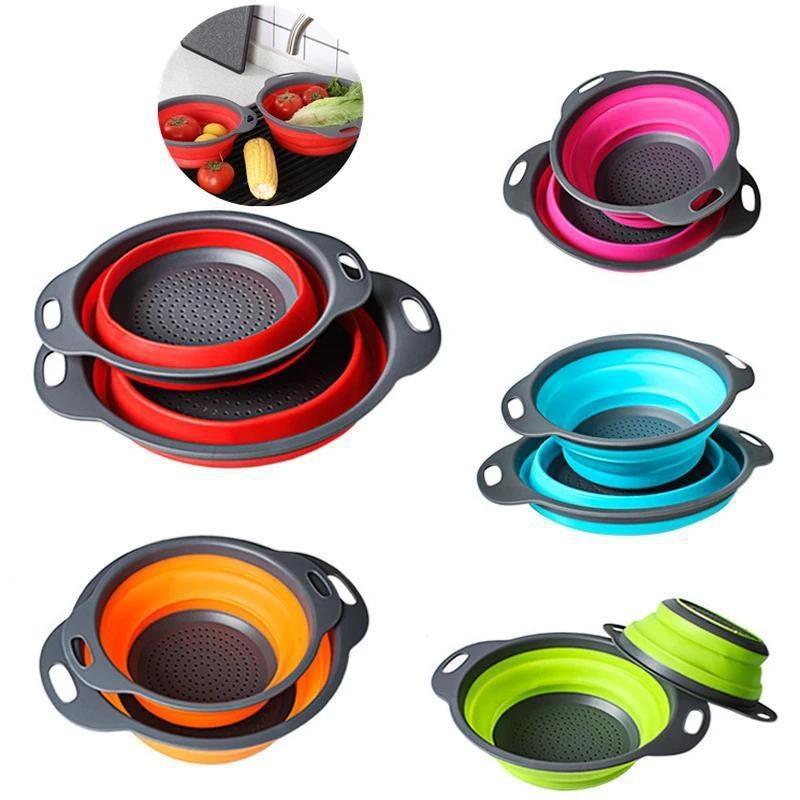 Silicone Folding Vegetable Basket Collapsible Washing Drainer with Handle Fruit Vegetable Filter Basket
