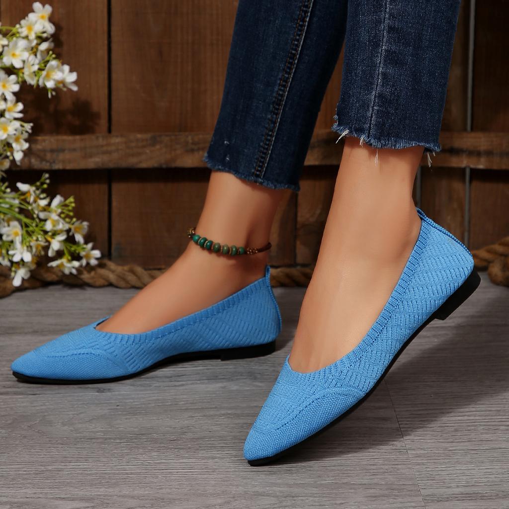 Модная женская обувь на плоской подошве, удобная модная обувь на плоской подошве с острым носком для женщин, новинка 2025 года, кроссовки большого размера, женские вязаные эластичные лоферы