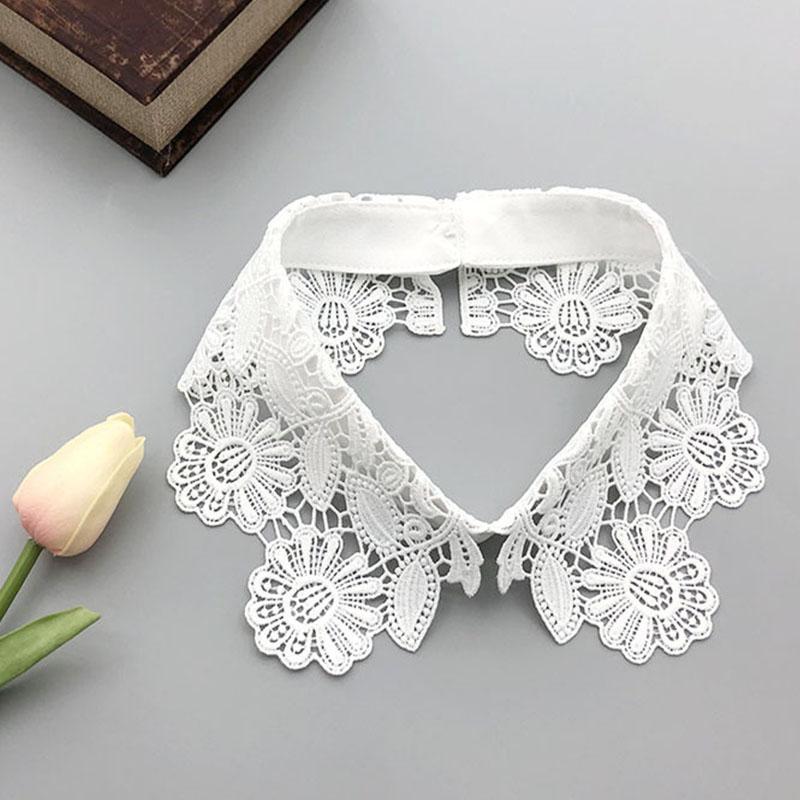 Lace Fake Collar Tie Women White Hollow Detachable Collar Lapel Shirt Blouse Top False Collar Woman Necklace Clothes Accessory