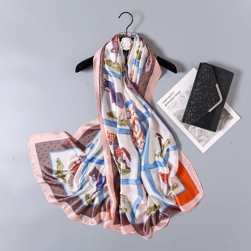 Spring and Summer New Four-leaf Clover Flowers Flowers Women Sunscreen Silk Scarf Long Shawl Seaside Holiday Sunshade Scarf