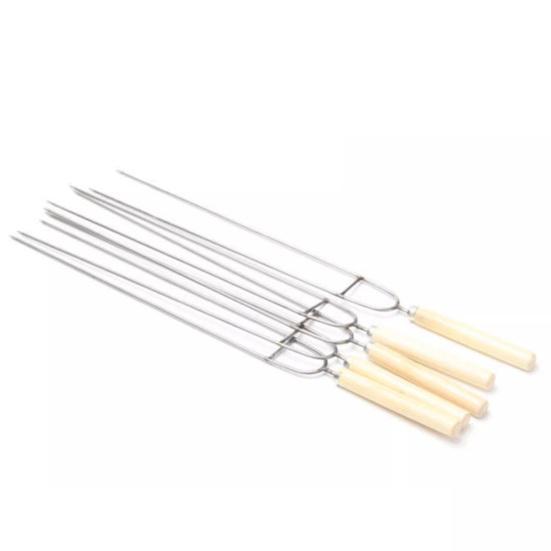 Шпажки для барбекю из нержавеющей стали, двухзубые шампуры для барбекю, 36 см, вилки для кемпинга с деревянной ручкой для шашлыков из курицы и креветок