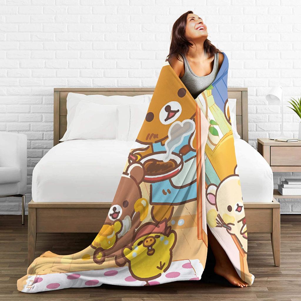 Rilakkumas and Friends Plush Blanket Girls Boys Flannel Bedding Throws For Living Room Soft Warm Custom DIY Quality Bedspread