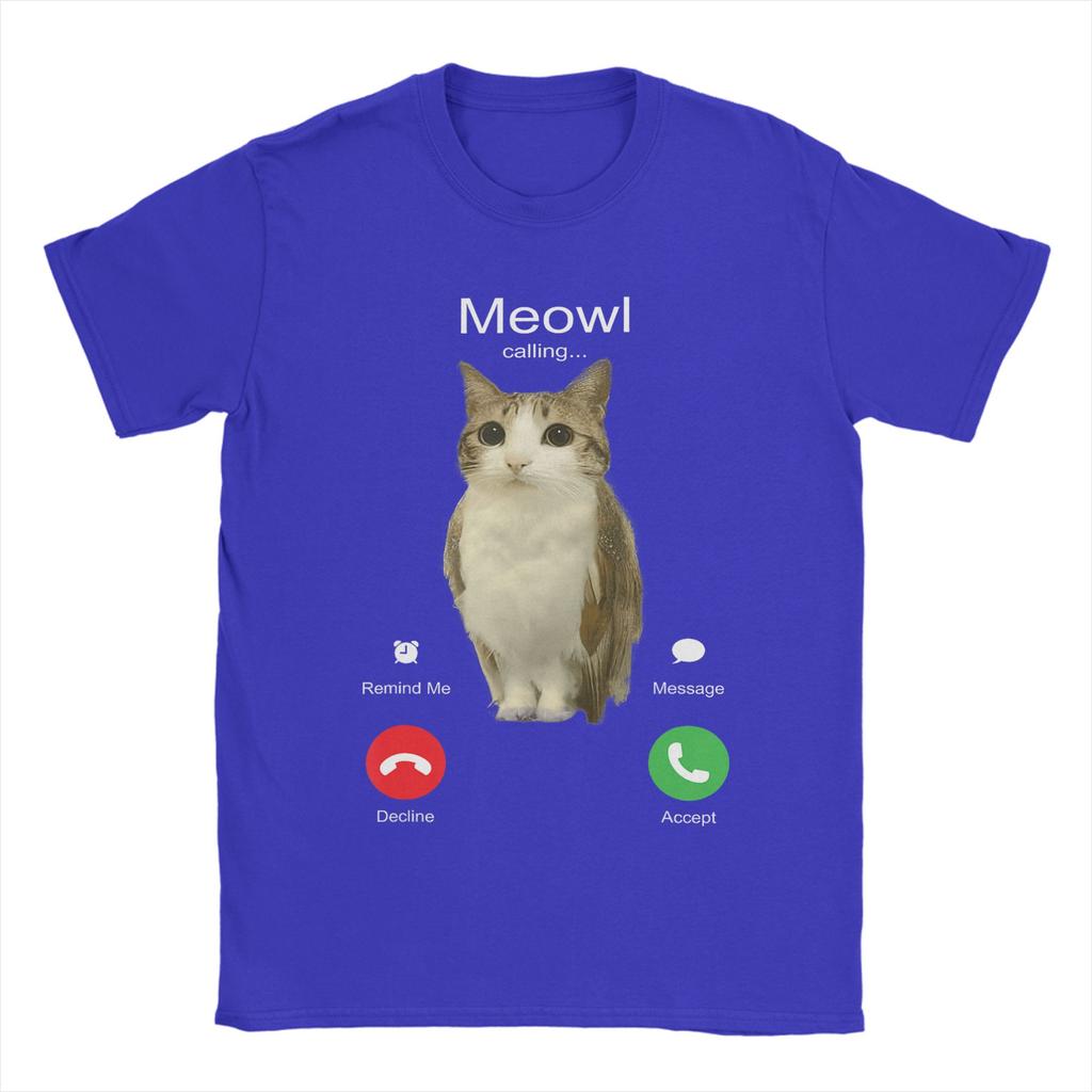 Мужская футболка Meowl Is Calling Телефонный звонок Мем Мозговая гниль Забавная кошка Сова Хлопковые футболки Футболки с коротким рукавом Круглый вырез Одежда