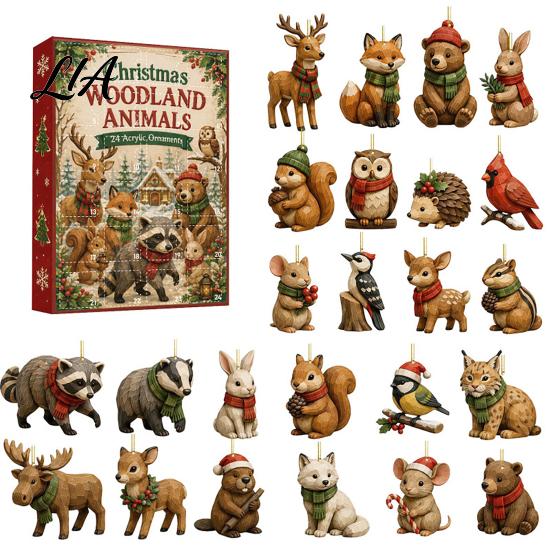 Christmas Tree Decor 24 Days Advent Calendar 2026, 2D Acrylic Reading Cats/Dogs/Forest Animals for Boys Ornament Countdown Calendar, Cute Pet Pendants
