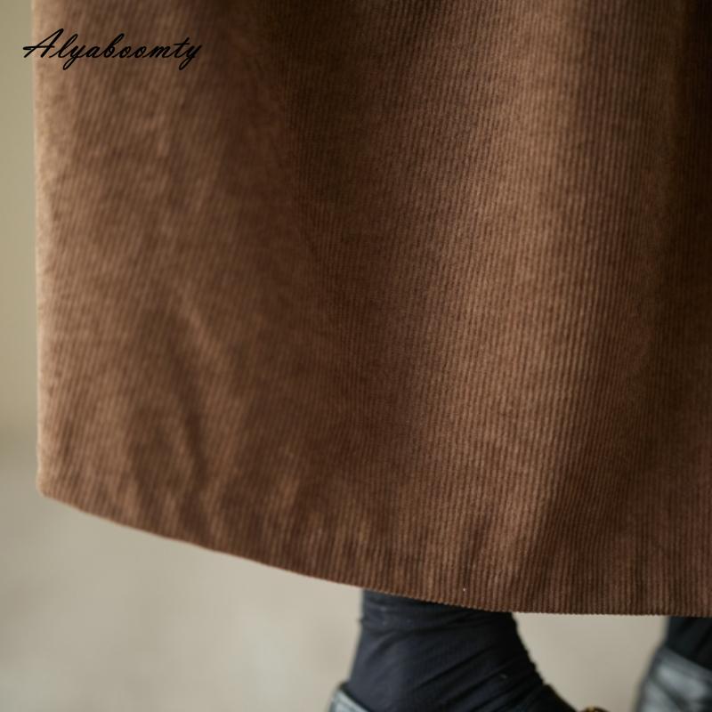 Плюс размер осень-весна женское платье большого размера с воротником Питера Пэна черно-зеленое кофейное повседневное свободное платье винтажное вельветовое платье с длинным рукавом