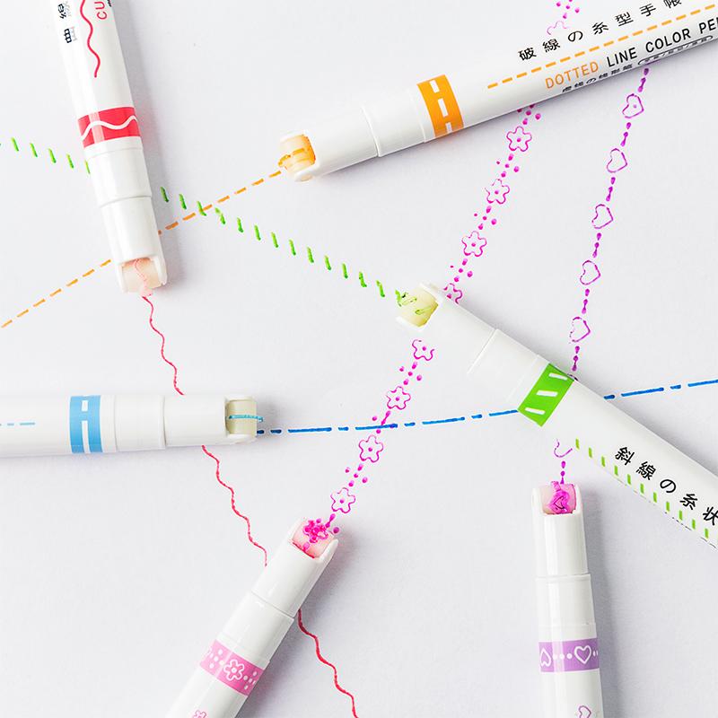 6 шт., маркер в форме линии, многоцветный роликовый наконечник, изогнутый лайнер, маркер, новинка, канцелярские принадлежности, школа