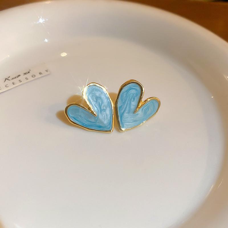 Серьги-пусеты в виде сердца с блестящей эмалью и маслом для женщин, девушек, новая мода, для вечеринок, золотистого цвета, серьги с любовью, милые, романтичные, с цирконом, подарок
