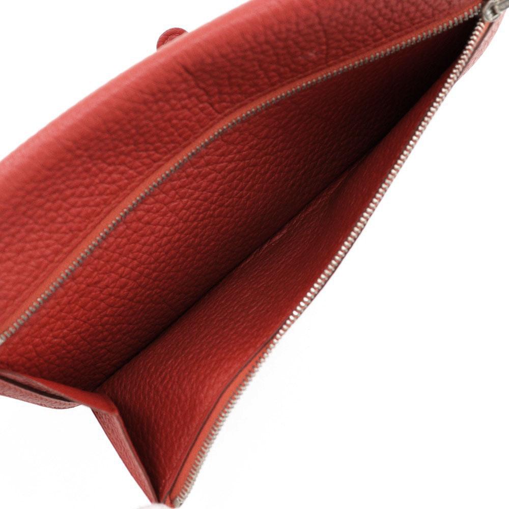 HERMES Dogon Long Purse Red Togo Women Used