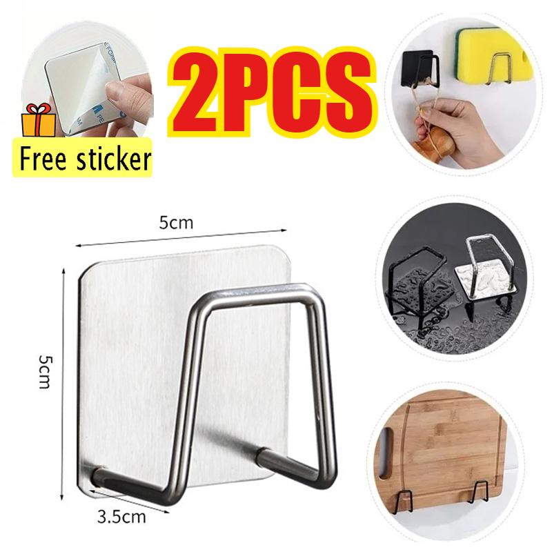 Steel Kitchen Sink Sponge Holder Sink Wall-mounted Dishwashing Sponge Holder Self Adhesive Drain Drying Rack Bathroom Organizer