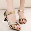 Latin Dance Shoes Female Adult Medium High Heel Dance Shoes Social Square Soft Soled Summer Sandals Women P405