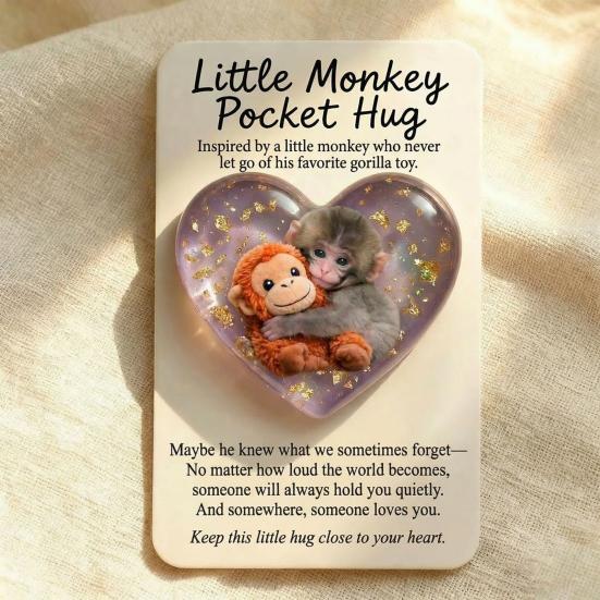 Брелок-игрушка Little Monkey Pocket Hug с милым детенышем обезьянки, держащим в руках карточку с позитивными словами. Эмоциональная поддержка. Вдохновляющий подарок для друзей и любимых.