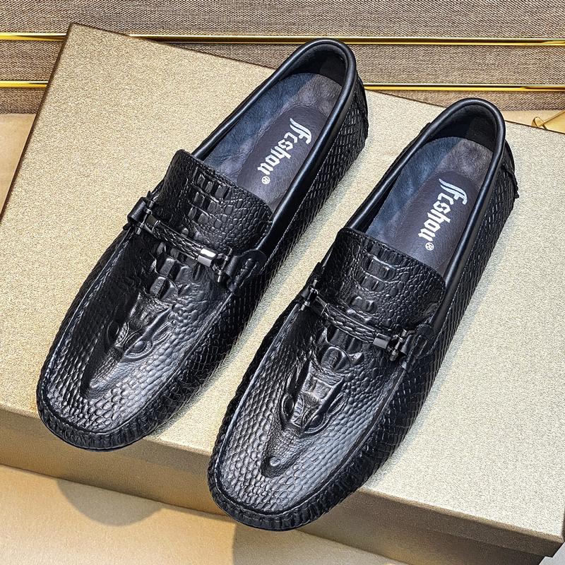 Crocodile Pattern Men's Loafers Genuine Leather Man Shoes Fashion Male Driving Footwear Breathable Casual Flats Comfy Lazy Shoes