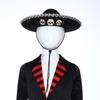 Corned Mexican Hat with Skull Design & Metallic Braid, Wide Brim Festival Accessory for Halloween Carnival Themed Parties
