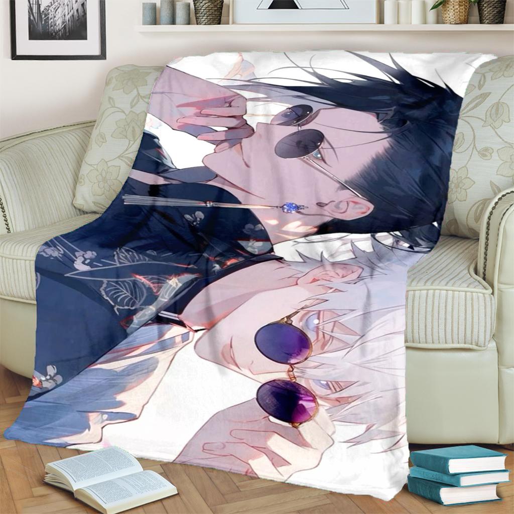 Warm Flannel Blanket Jujutsu Kaisen Pattern for Bedrooms, Sofas, Beds, Chairs, Picnics, Travel