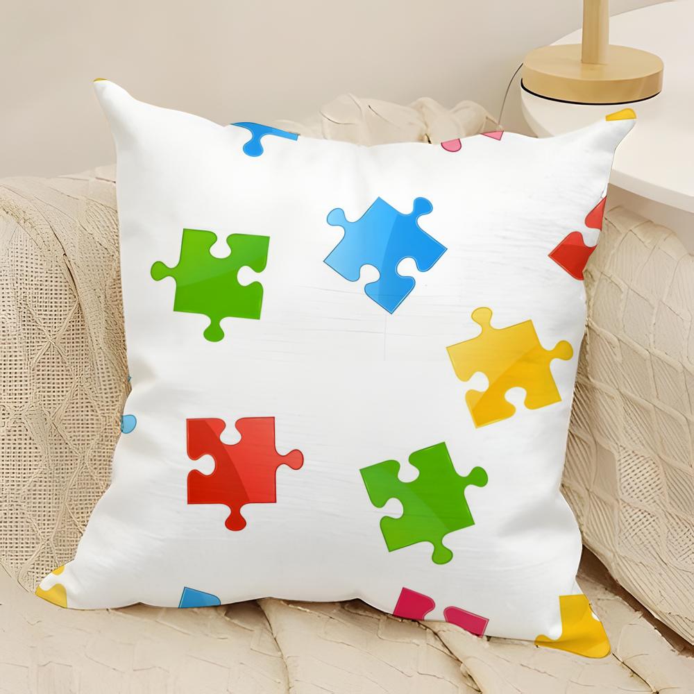 Creative Puzzle Texture Pillow Case Natural Linen DoubleSided Printing Sofa Home Decor Cushion Cover