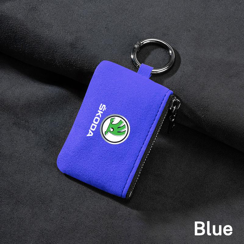 BAUF7 Universal Car Key Bag Cover Case Leather Key Wallet For Skoda Vrs Fabia Superb Yeti Octavia Rapid Kodiaq Kamiq Karoq Derivati