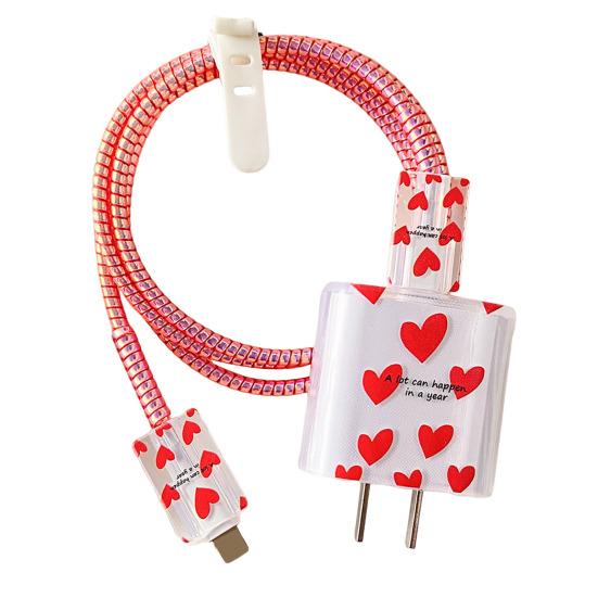 Защитный чехол для кабеля зарядки Love Pattern для зарядного устройства Apple 18/20 Вт, прозрачная защитная веревка, износостойкая всесторонняя защита, аксессуары для телефонов