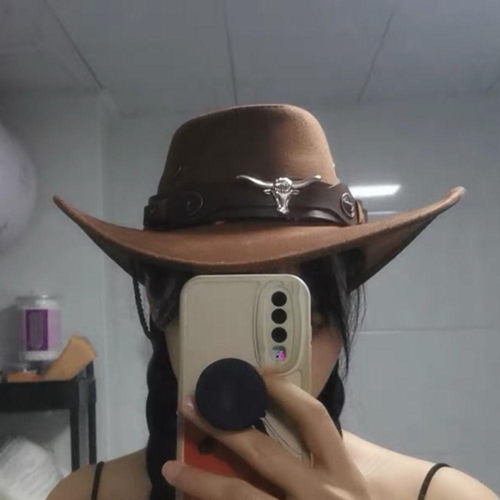 Drawstring Western Cowboy Hat PU Leather Fisherman Hat Elegant Summer Sun Hat Travel